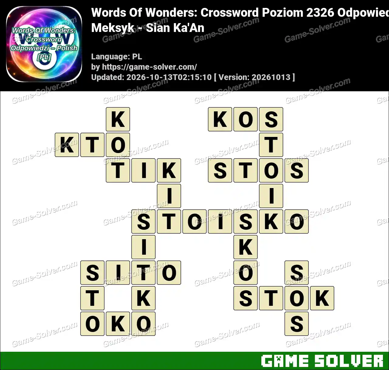 Words Of Wonders: Crossword Poziom 2326 Odpowiedzi – Meksyk – Sian Ka’An